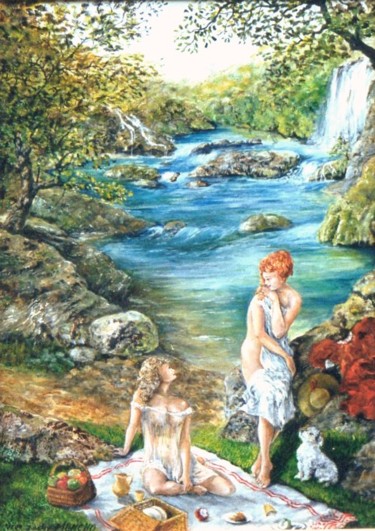 Peinture intitulée "Les baigneuses" par Jacques Moncho (Art d'antan), Œuvre d'art originale, Huile