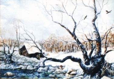 Painting titled "Bords de rivière en…" by Jacques Moncho (Art d'antan), Original Artwork, Oil