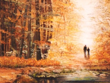 Peinture intitulée "Sous bois d'automne" par Jacques Moncho (Art d'antan), Œuvre d'art originale, Huile