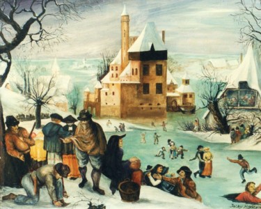 Peinture intitulée "Les patineurs" par Jacques Moncho (Art d'antan), Œuvre d'art originale, Huile