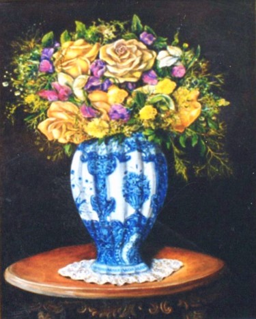 Peinture intitulée "Le vase chinois" par Jacques Moncho (Art d'antan), Œuvre d'art originale, Huile