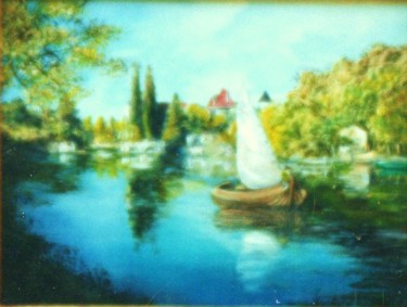 Pintura titulada "Promenade en rivière" por Jacques Moncho (Art d'antan), Obra de arte original, Oleo