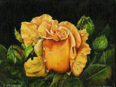 Peinture intitulée "Une rose jaune pour…" par Jacques Moncho (Art d'antan), Œuvre d'art originale, Huile