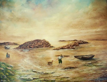 Peinture intitulée "Départ pour la pêche" par Jacques Moncho (Art d'antan), Œuvre d'art originale, Huile