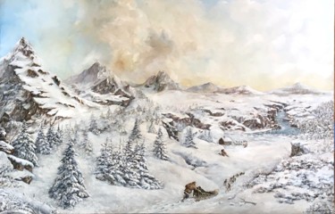 Painting titled "L'arrivée au refuge" by Jacques Moncho (Art d'antan), Original Artwork, Oil