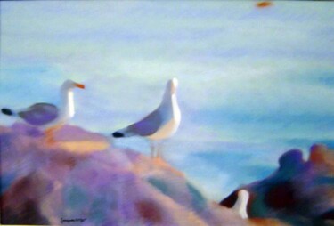 Peinture intitulée "les cormorans de l'…" par Jacques Oudot, Œuvre d'art originale