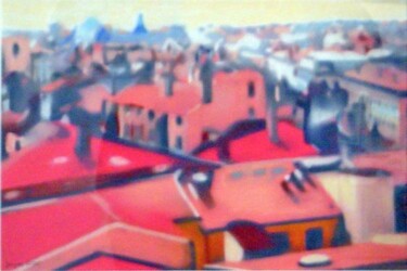 Peinture intitulée "toits de Lyon" par Jacques Oudot, Œuvre d'art originale