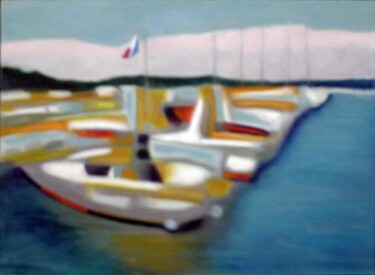 Peinture intitulée "port de Sciez03" par Jacques Oudot, Œuvre d'art originale