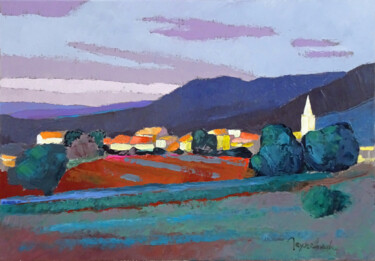 Peinture intitulée "Saumane, nuages ros…" par Jacques Peyrelevade, Œuvre d'art originale, Huile Monté sur Châssis en bois
