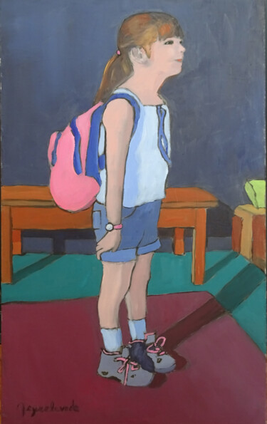Painting titled "La Petite Fille au…" by Jacques Peyrelevade, Original Artwork, Oil Mounted on Wood Stretcher frame