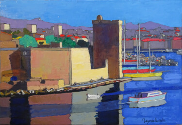 Painting titled "Fort Saint Jean, re…" by Jacques Peyrelevade, Original Artwork, Oil Mounted on Wood Stretcher frame
