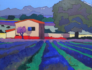 Painting titled "Plateau de Valensole" by Jacques Peyrelevade, Original Artwork, Oil Mounted on Wood Stretcher frame