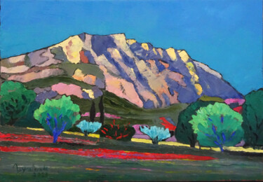 Painting titled "Sainte Victoire" by Jacques Peyrelevade, Original Artwork, Oil Mounted on Wood Stretcher frame