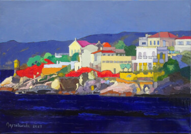 Painting titled "Maisons à Malmousque" by Jacques Peyrelevade, Original Artwork, Oil Mounted on Wood Stretcher frame