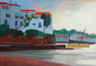 Painting titled "Matin à Cadaqués" by Jacques Peyrelevade, Original Artwork, Oil Mounted on Wood Stretcher frame
