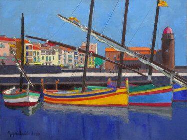 Painting titled "Collioure" by Jacques Peyrelevade, Original Artwork, Oil Mounted on Wood Stretcher frame
