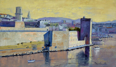 Painting titled "Marseille, Lumière…" by Jacques Peyrelevade, Original Artwork, Oil Mounted on Wood Stretcher frame