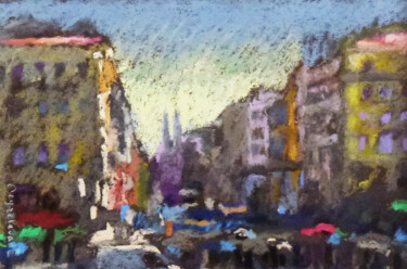 Painting titled "Marseille, marché a…" by Jacques Peyrelevade, Original Artwork, Pastel