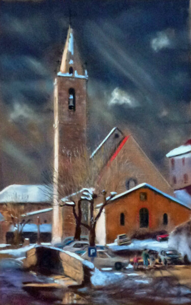 Peinture intitulée "Seyne, ciel de neige" par Jacques Peyrelevade, Œuvre d'art originale, Pastel