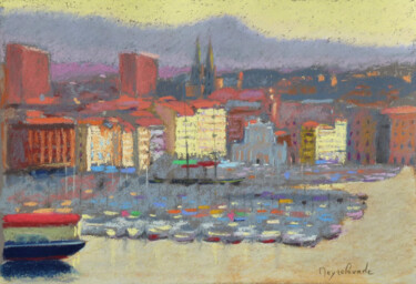 Peinture intitulée "Vieux-Port et massi…" par Jacques Peyrelevade, Œuvre d'art originale, Pastel Monté sur Carton