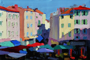 Painting titled "place Mossillon à H…" by Jacques Peyrelevade, Original Artwork, Oil Mounted on Wood Stretcher frame