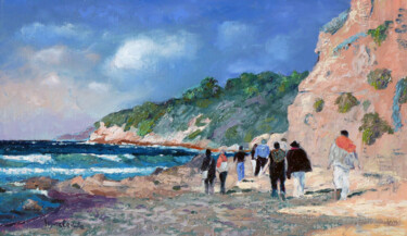 Painting titled "Corse, baie de Sain…" by Jacques Peyrelevade, Original Artwork, Oil Mounted on Wood Stretcher frame