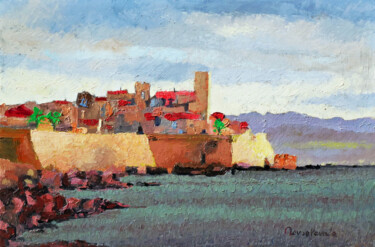 Painting titled "Antibes" by Jacques Peyrelevade, Original Artwork, Oil Mounted on Wood Stretcher frame