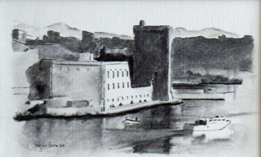 Drawing titled "Marseille fort Sain…" by Jacques Peyrelevade, Original Artwork, Ink Mounted on Cardboard