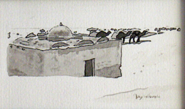 Drawing titled "Sahara" by Jacques Peyrelevade, Original Artwork, Ink Mounted on Cardboard
