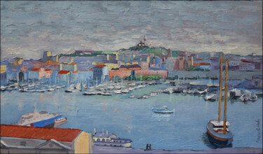 Painting titled "Marseille, Vieux Po…" by Jacques Peyrelevade, Original Artwork, Oil Mounted on Wood Stretcher frame