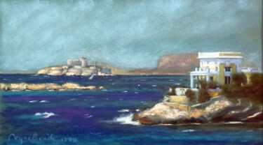 Peinture intitulée "Marseille, la baie…" par Jacques Peyrelevade, Œuvre d'art originale, Pastel Monté sur Carton