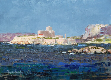 Painting titled "Marseille, château…" by Jacques Peyrelevade, Original Artwork, Oil Mounted on Wood Stretcher frame