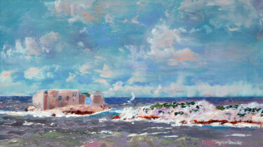 Painting titled "l’île Gaby" by Jacques Peyrelevade, Original Artwork, Oil Mounted on Wood Stretcher frame