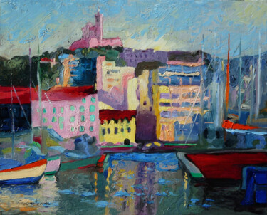 Painting titled "Vieux-Port avec un…" by Jacques Peyrelevade, Original Artwork, Oil