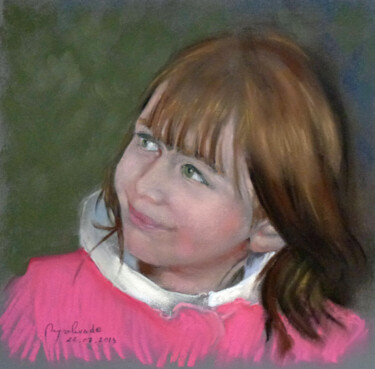 Drawing titled "portrait d'enfant a…" by Jacques Peyrelevade, Original Artwork, Pastel