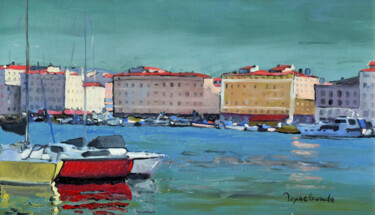 Painting titled "Marseille, Vieux-Po…" by Jacques Peyrelevade, Original Artwork, Oil Mounted on Wood Stretcher frame