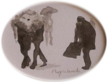 Desenho intitulada "Fichu temps, encre…" por Jacques Peyrelevade, Obras de arte originais, Tinta Montado em Cartão