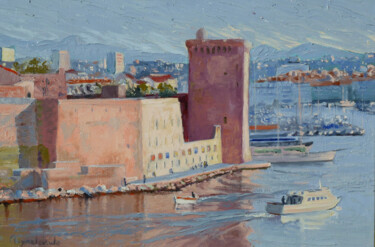 绘画 标题为“Marseille: Fort Sai…” 由Jacques Peyrelevade, 原创艺术品, 油 安装在木质担架架上