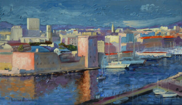 Painting titled "Marseille, Fort Sai…" by Jacques Peyrelevade, Original Artwork, Oil Mounted on Wood Stretcher frame