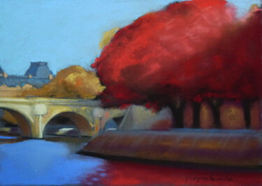 Peinture intitulée "L'arbre rouge" par Jacques Peyrelevade, Œuvre d'art originale, Pastel