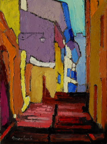 Painting titled "Rue du Panier à Mar…" by Jacques Peyrelevade, Original Artwork, Oil Mounted on Wood Stretcher frame