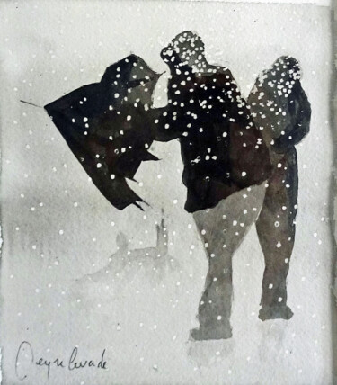 图画 标题为“Bourrasque de neige” 由Jacques Peyrelevade, 原创艺术品, 墨
