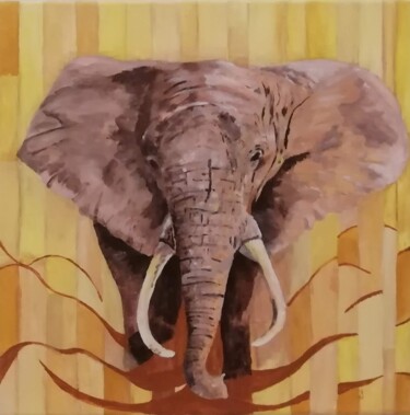 Painting titled "éléphant" by Jacques Pierre Pichon, Original Artwork, Acrylic Mounted on Wood Stretcher frame