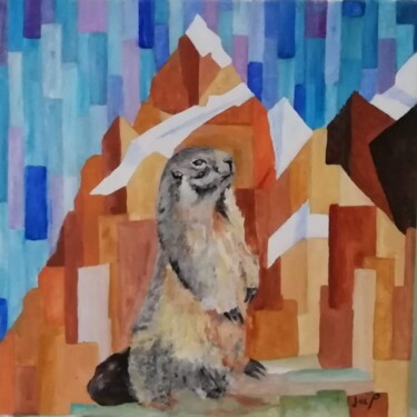Peinture intitulée "marmotte" par Jacques Pierre Pichon, Œuvre d'art originale, Acrylique Monté sur Châssis en bois