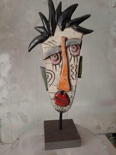 Sculpture titled "raku masque" by Jacques Rachello, Original Artwork, Clay