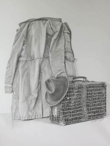 Рисунок под названием "La valise en carton…" - Jacques Rolland, Подлинное произведение искусства, Графит