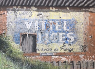 "Vieille pub murale" başlıklı Tablo Jacques Rolland tarafından, Orijinal sanat, Pastel Ahşap Sedye çerçevesi üzerine monte e…