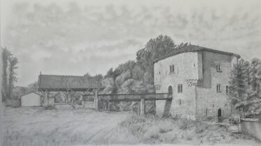 Dessin intitulée "Moulin fortifié de…" par Jacques Rolland, Œuvre d'art originale, Crayon