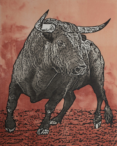 Εκτυπώσεις & Χαρακτικά με τίτλο "taureau" από Jacky Rouget, Αυθεντικά έργα τέχνης, Λιθογραφία