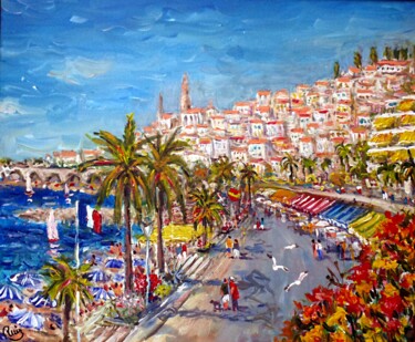 Painting titled "Menton" by Jacques Ruiz, Original Artwork, Acrylic Mounted on Wood Stretcher frame